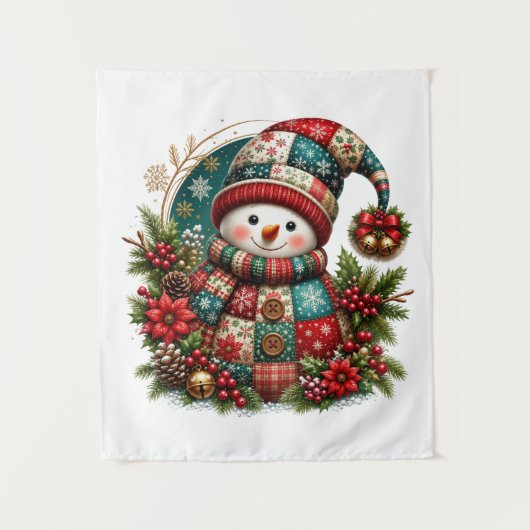 Weihnachts- Patchwork-Schneemann Wandteppich (Vorderseite)