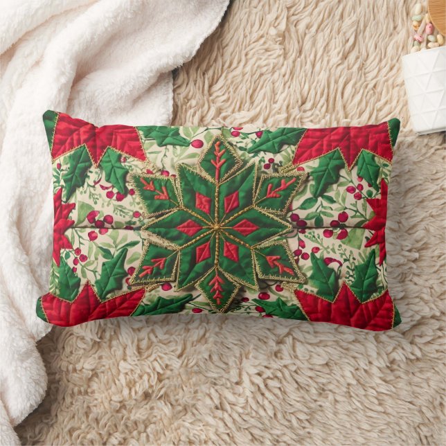 Weihnachts-Patchwork-Throw-Kissen-Abdeckung Grün u Lendenkissen (Decke)