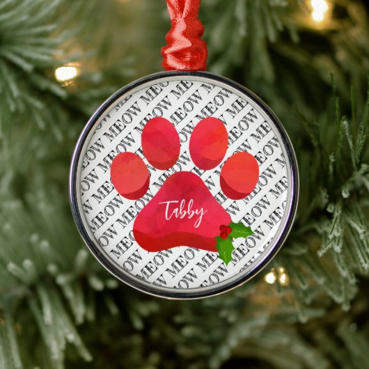 Weihnachts-Paw Print Meow Katze NAME Holly Spaß Ornament Aus Metall (Baum)
