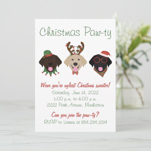 Weihnachts-Pawty Labrador Retriever Hunde Einladung (Stehend Vorderseite)