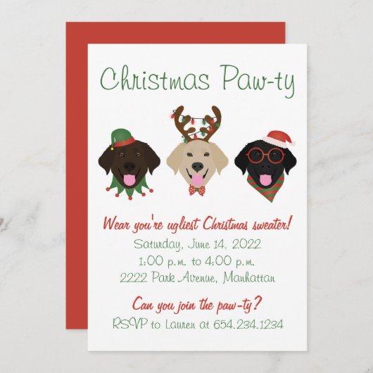 Weihnachts-Pawty Labrador Retriever Hunde Einladung (Vorne/Hinten)