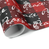 Weihnachts-PEACE-Text auf Kariert in Schneeflocken Geschenkpapier (Rolleneckpunkt)