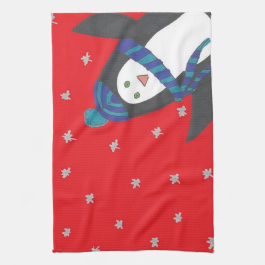 Weihnachts-Penguin auf Rot Geschirrtuch (Vertikal)