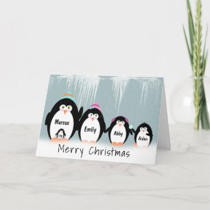 Weihnachts-Penguin-Familie im Schnee Karte
