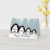 Weihnachts-Penguin-Familie in Schneeflocken Karte (Gelbe Blume)