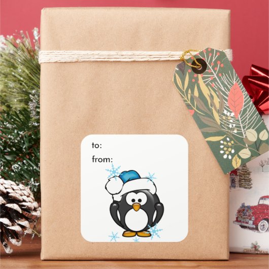 Weihnachts-Penguin-Geschenksticker Quadratischer Aufkleber (Feiertag)