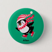 Weihnachts-Penguin in einem Hut und Scarf auf Skat Button (Vorderseite)