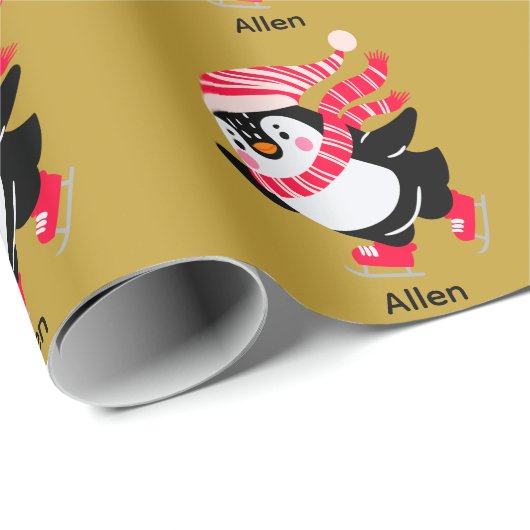Weihnachts-Penguin in einem Hut und Scarf auf Skat Geschenkpapier (Rolleneckpunkt)