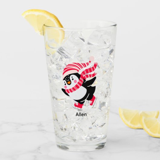 Weihnachts-Penguin in einem Hut und Scarf auf Skat Glas (Vorderseite Ice)