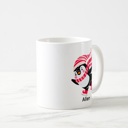 Weihnachts-Penguin in einem Hut und Scarf auf Skat Kaffeetasse (VorderseiteRechts)