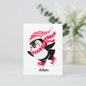 Weihnachts-Penguin in einem Hut und Scarf auf Skat Postkarte (Stehend Vorderseite)