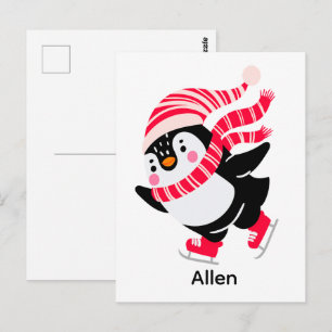 Weihnachts-Penguin in einem Hut und Scarf auf Skat Postkarte