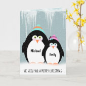 Weihnachts-Penguin-Paar - Schneeflocken Karte (Gelbe Blume)