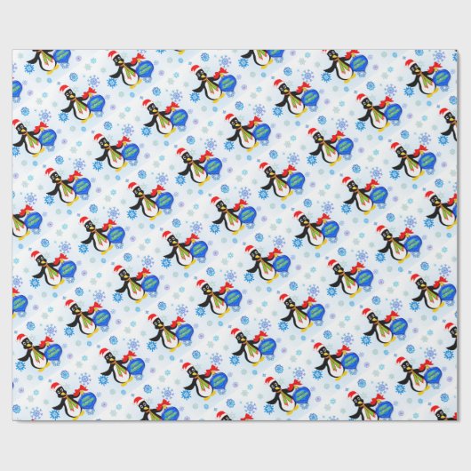 Weihnachts-Penguin und Schneeflocken Geschenkpapier (Flach)