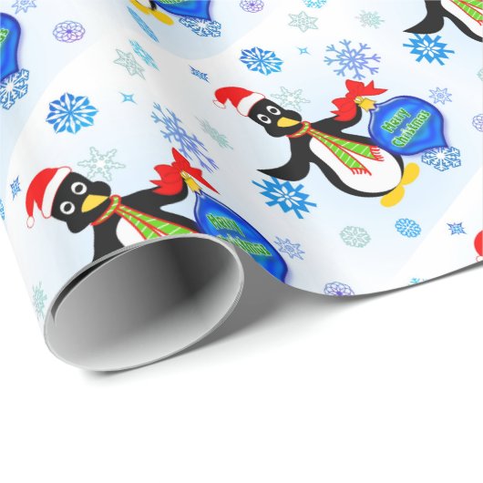 Weihnachts-Penguin und Schneeflocken Geschenkpapier (Rolleneckpunkt)