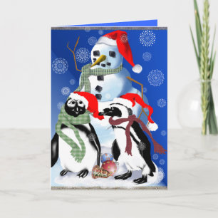 Weihnachts-Penquin und Snowman-Karte Feiertagskarte