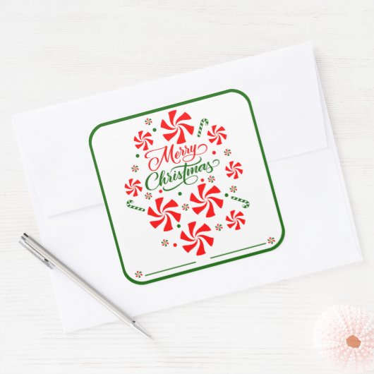 Weihnachts Peppermint Candy Quadratischer Aufkleber (Umschlag)