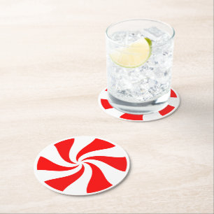 Weihnachts Peppermint Candy Runder Pappuntersetzer