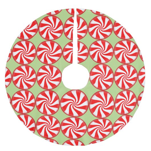 Weihnachts Peppermint Rot Weißer Streifen Süßigkei Polyester Weihnachtsbaumdecke (Vorderseite)