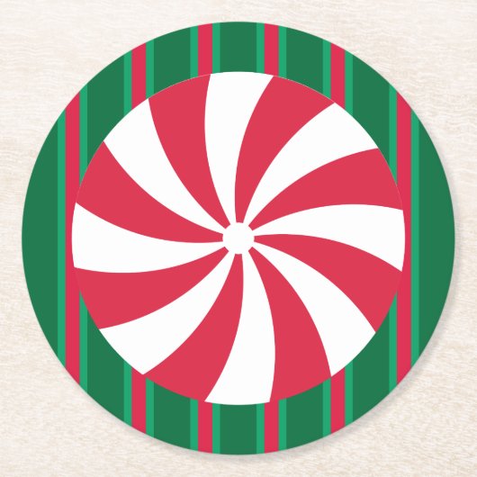 Weihnachts-Peppermint Runder Pappuntersetzer (Vorderseite)