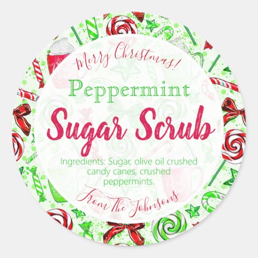 Weihnachts Peppermint Scented Sugar Scrub Labels Runder Aufkleber (Vorderseite)