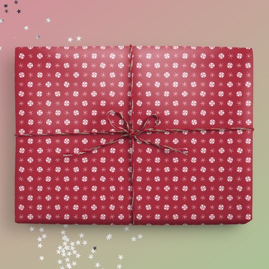 Weihnachts Peppermint Snowflake Polka Dot Geschenkpapier