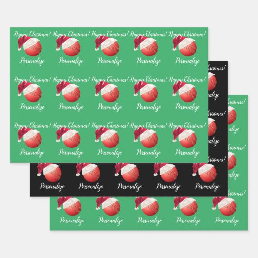 Weihnachts Personalisierte Cricket Ball Santa Geschenkpapier Set (Set)