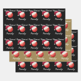 Weihnachts Personalisierte Cricket Ball Santa    Geschenkpapier Set