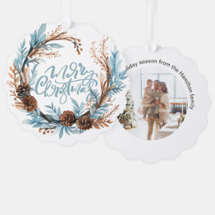 Weihnachts-Personalisierte Foto Kranz und Typograf Ornament Karte