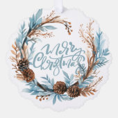 Weihnachts-Personalisierte Foto Kranz und Typograf Ornament Karte (Vorderseite)