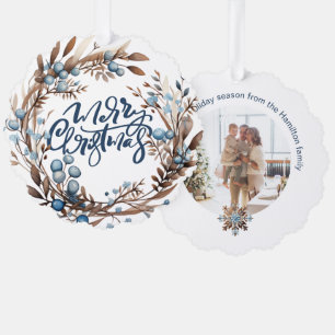 Weihnachts-Personalisierte Foto Kranz und Typograf Ornament Karte