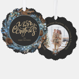 Weihnachts-Personalisierte Foto Kranz und Typograf Ornament Karte
