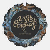 Weihnachts-Personalisierte Foto Kranz und Typograf Ornament Karte (Vorderseite)