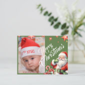 Weihnachts-Personalisiertes Foto Grüne Postkarte (Stehend Vorderseite)