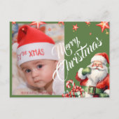 Weihnachts-Personalisiertes Foto Grüne Postkarte (Vorderseite)