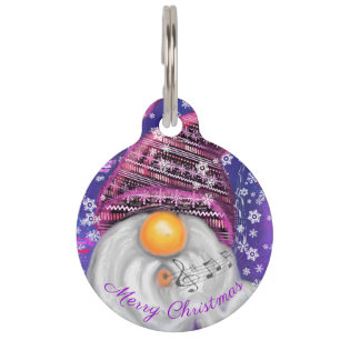 Weihnachts Pet ID Tag Genome in Lila Hat singen Haustiermarke