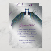 Weihnachts-Pfauenkarte Einladung Blauer Silberfreu (Vorne/Hinten)