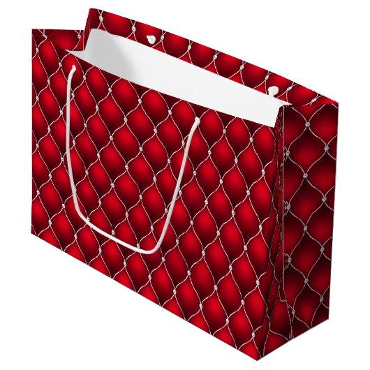 Weihnachts-Pfefferminz | Quilted Red Luxe Muster Große Geschenktüte (Vorderseite Schrägansicht)