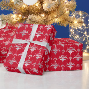Weihnachts-Pfefferminz Rotes Damast-Festtagsmust Geschenkpapier