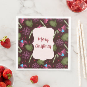 Weihnachts-Pfefferminz-Stäbchen und Schneeflocken Serviette