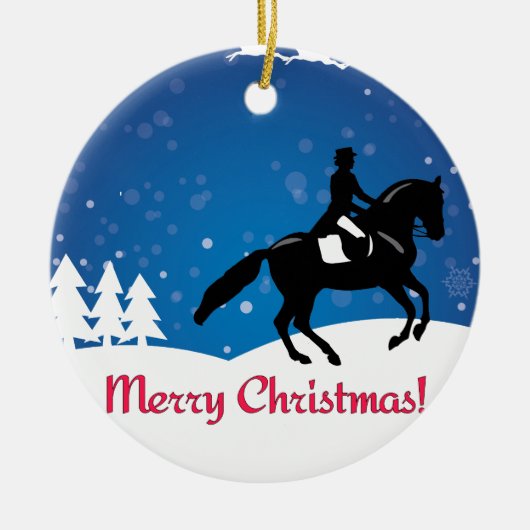 Weihnachts-Pferd Dressage Winter Keramik Ornament (Vorne)
