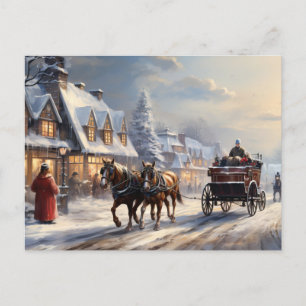 Weihnachts-Pferd-Gezeichnet Beförderungsstraße Feiertagspostkarte