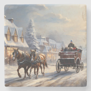 Weihnachts-Pferd-Gezeichnet Beförderungsstraße Steinuntersetzer