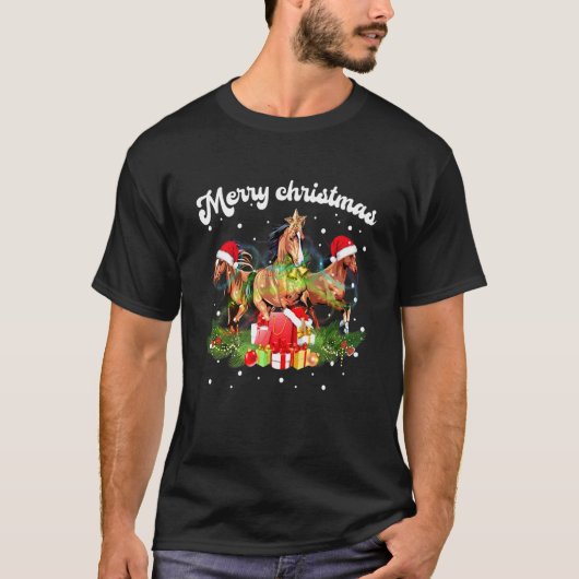 Weihnachts-Pferd-Lichter-Pyjama-Pullover passende T-Shirt (Vorderseite)