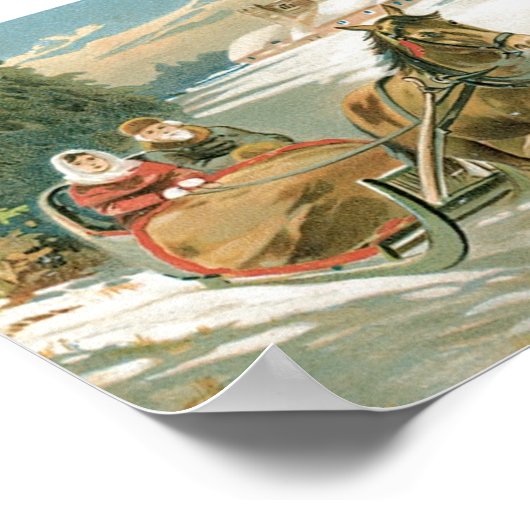 Weihnachts-Pferd und Schlitten Poster (Ecke)