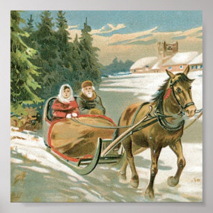 Weihnachts-Pferd und Schlitten Poster