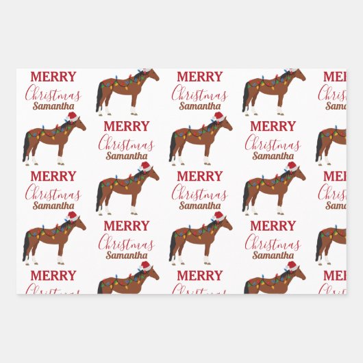 Weihnachts-Pferd-Weihnachtsmannmütze Weihnachtslic Geschenkpapier Set (Vorderseite 2)
