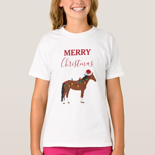 Weihnachts-Pferd-Weihnachtsmannmütze Weihnachtslic T-Shirt (Vorderseite)