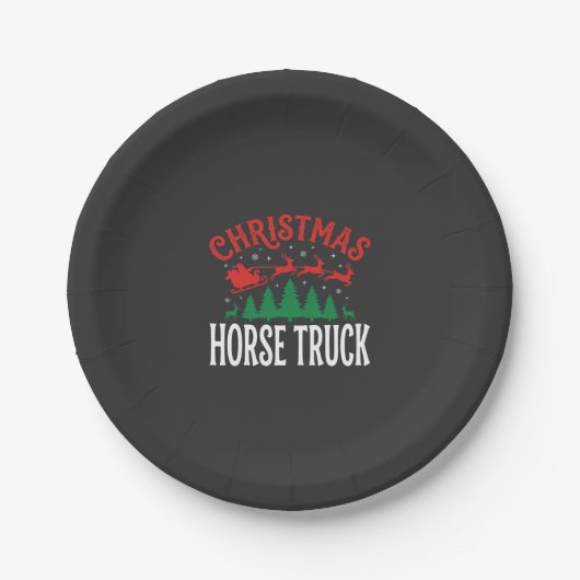 Weihnachts-Pferde-LKW-Santa-Schlitten Pappteller (Vorderseite)