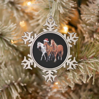 Weihnachts-Pferde Santa Hut Xmas Lichter Reitsport Schneeflocken Zinn-Ornament